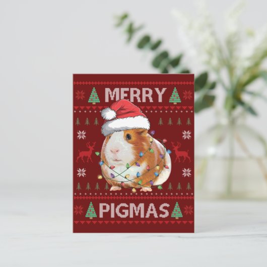 Guinee Pig Oegly met kerst Merry Pigmas Briefkaart (Staand voorkant)