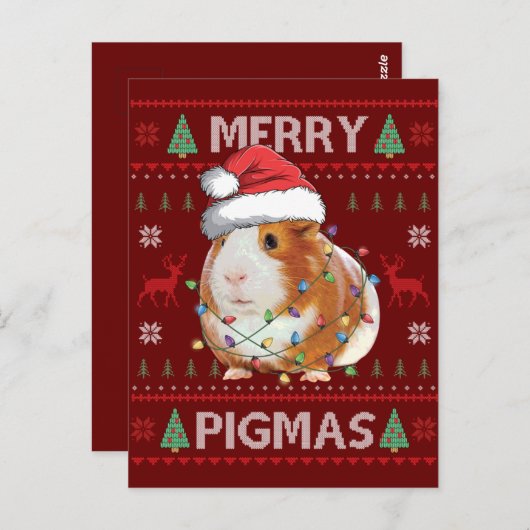 Guinee Pig Oegly met kerst Merry Pigmas Briefkaart (Voorkant / Achterkant)