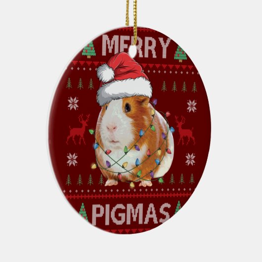 Guinee Pig Oegly met kerst Merry Pigmas Keramisch Ornament (Rechts)