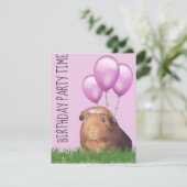 Guinee Pig Paarse Ballonnen Custom Verjaardag Kaart (Staand voorkant)