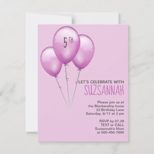 Guinee Pig Paarse Ballonnen Custom Verjaardag Kaart (Achterkant)