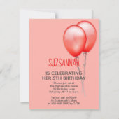 Guinee Pig Rode Ballons Custom Verjaardag Kaart (Achterkant)