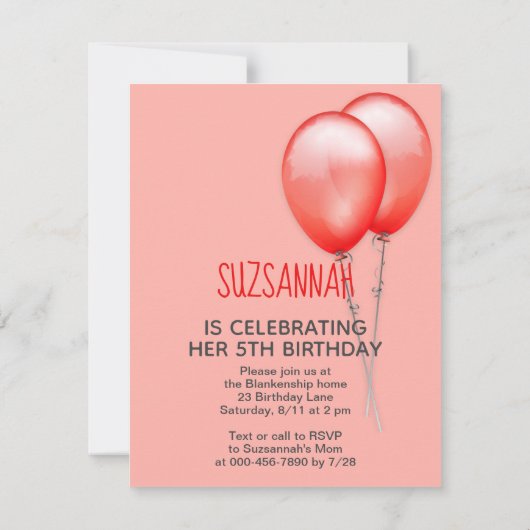 Guinee Pig Rode Ballons Custom Verjaardag Kaart (Achterkant)