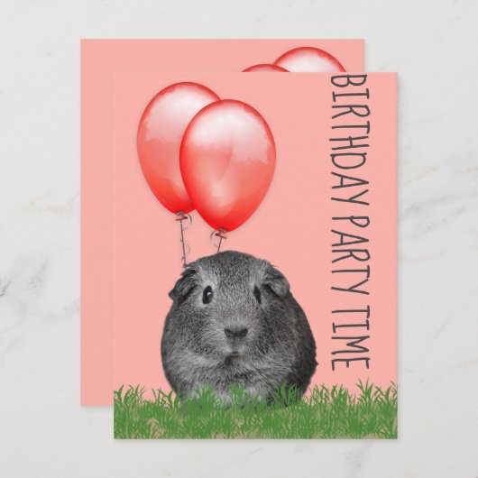 Guinee Pig Rode Ballons Custom Verjaardag Kaart (Voorkant / Achterkant)