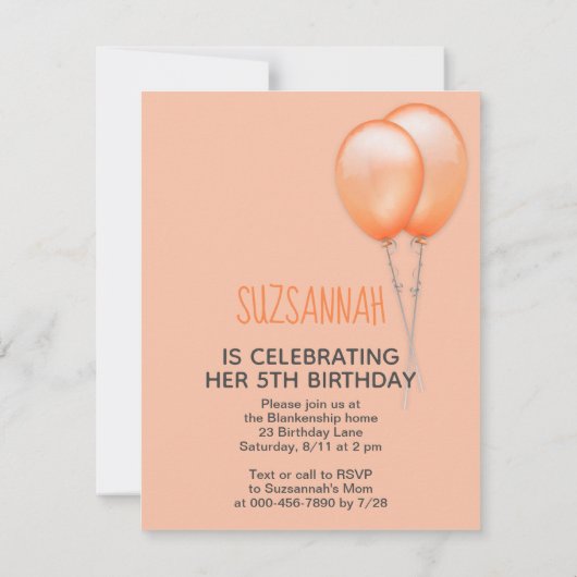 Guinee Pig Sinaasappel Ballonnen Custom Verjaardag Kaart (Achterkant)