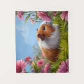 Guinee Pig te midden van de roze bloemen Wandkleed (Voorkant)
