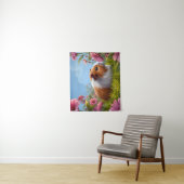 Guinee Pig te midden van de roze bloemen Wandkleed (In situ)