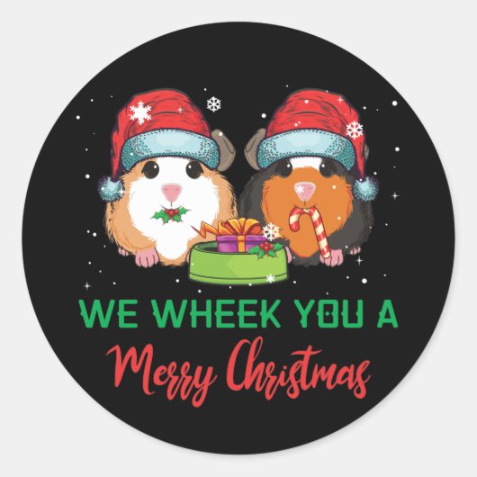 Guinee Pig Wheek je een prettige kerst Ronde Sticker (Voorkant)