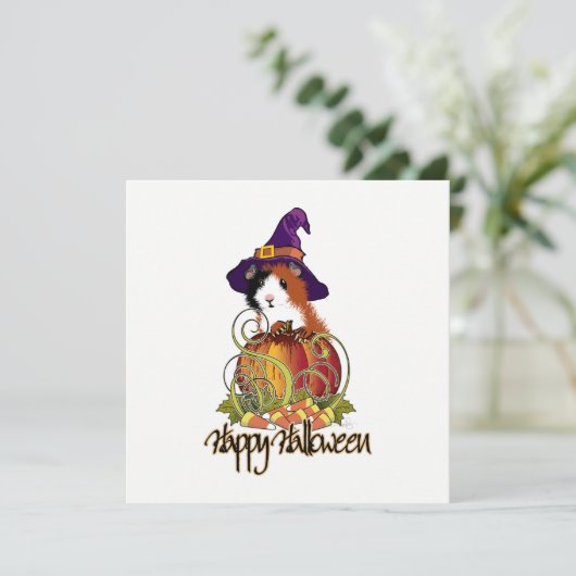 Guinee Pig'n Pumpkin Halloween Kaart (Staand voorkant)
