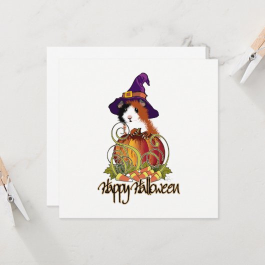 Guinee Pig'n Pumpkin Halloween Kaart (Voorkant / Achterkant in situ)