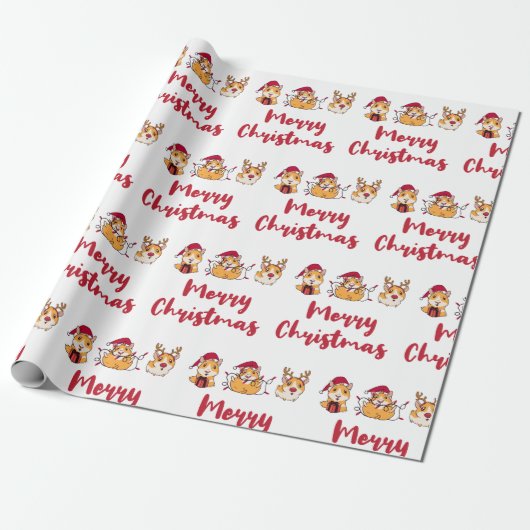 Guinee Pigs Merry Christmas Fun Rode Petten Grappi Cadeaupapier (Uitgerold)
