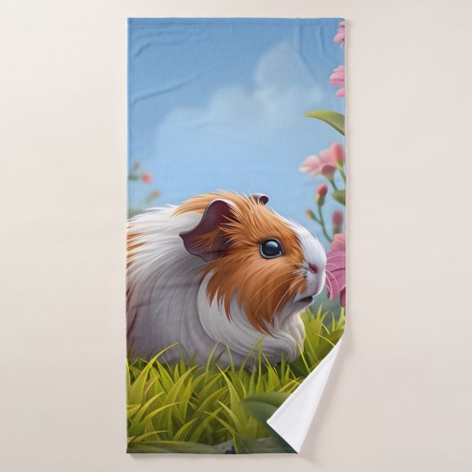 Guinee Pig's Pink Flower Paradise Badhanddoek (Badhanddoek)