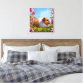 Guinee Pig's Pink Flower Paradise Canvas Afdruk (Insitu (Slaapkamer))