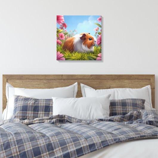 Guinee Pig's Pink Flower Paradise Canvas Afdruk (Insitu (Slaapkamer))