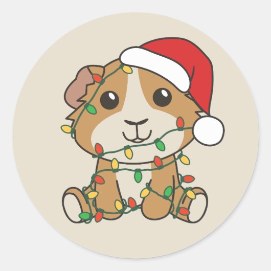 Guinee Varken Kerstmis Winter Dieren Vakantie Ronde Sticker (Voorkant)