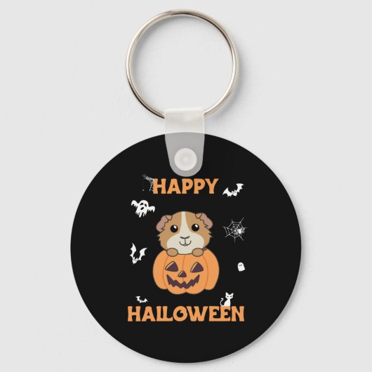 Guinese pompoen zoete dieren Happy Halloween Sleutelhanger (Voorkant)