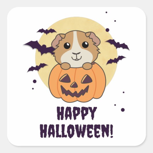 Guinese pompoen zoete dieren Happy Halloween Vierkante Sticker (Voorkant)