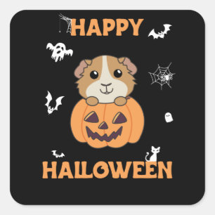Guinese pompoen zoete dieren Happy Halloween Vierkante Sticker
