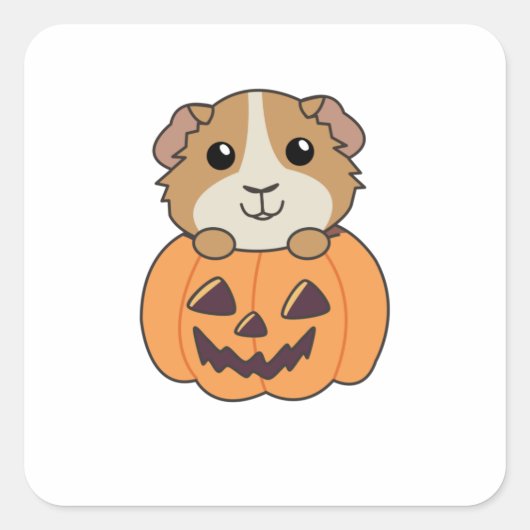 Guinese pompoen zoete dieren Happy Halloween Vierkante Sticker (Voorkant)