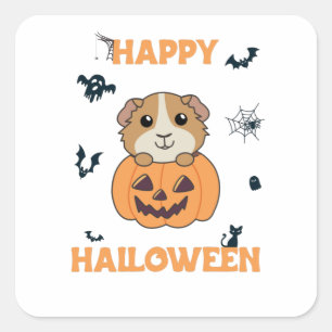 Guinese pompoen zoete dieren Happy Halloween Vierkante Sticker