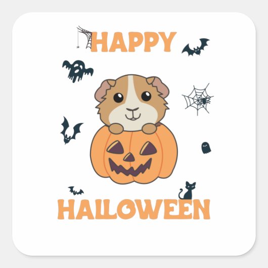 Guinese pompoen zoete dieren Happy Halloween Vierkante Sticker (Voorkant)