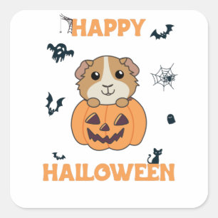 Guinese pompoen zoete dieren Happy Halloween Vierkante Sticker