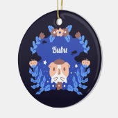 Guinese varken en blauwe bloemen, aangepaste naam  keramisch ornament (Links)