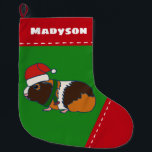 Guinese varken in Santa Hat gepersonaliseerd Grote Kerstsok<br><div class="desc">Dit schattige proefkonijn is klaar voor Kerstmis met zijn kersthoed en feestsjaal. Deze voorraad is klaar om gepersonaliseerd te worden met een naam bovenaan in vetgedrukt wit.</div>