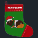 Guinese varken in Santa Hat gepersonaliseerd Grote Kerstsok<br><div class="desc">Dit schattige proefkonijn is klaar voor Kerstmis met zijn kersthoed en feestsjaal. Deze voorraad is klaar om gepersonaliseerd te worden met een naam bovenaan in vetgedrukt wit.</div>