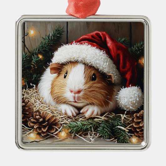 Guinese varken met een Santa Hat Metalen Ornament (Voorkant)