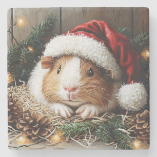 Guinese varken met een Santa Hat Stenen Onderzetter