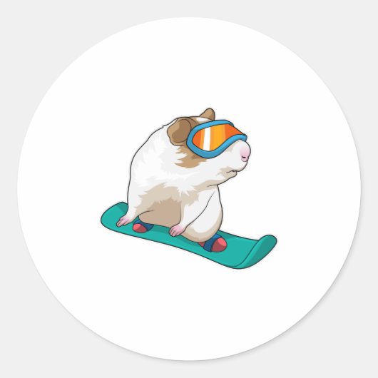 Guinese varken Snowboarder Ronde Sticker (Voorkant)
