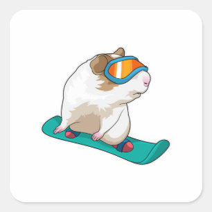 Guinese varken Snowboarder Vierkante Sticker