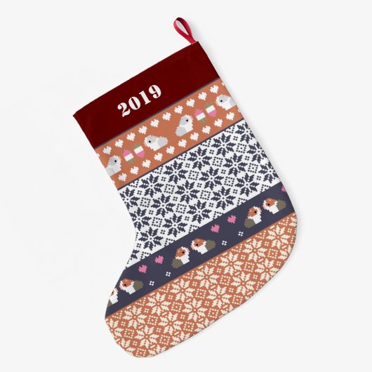 Guinese Varkens Fair Isle Pattern gepersonaliseerd Grote Kerstsok (Achterkant (Hangend))