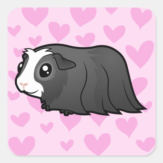 Guinese varkensliefde (lang haar) vierkante sticker (Voorkant)