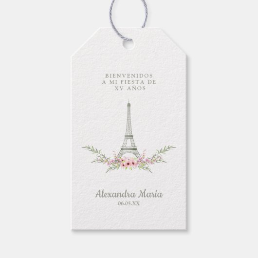 Guirnalda Rosa y Verde con Torre Eiffel para XV Cadeaulabel (Voorkant)