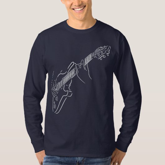 Guitaar en gitarist. Akoestisch wit instrument. T-shirt (Voorkant)