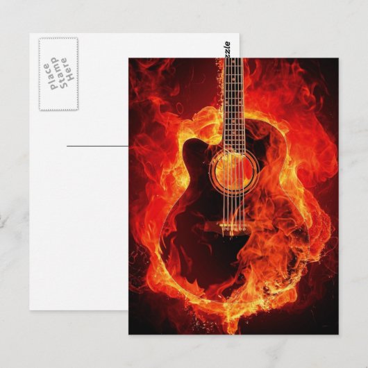 Guitaar in brand briefkaart (Voorkant / Achterkant)