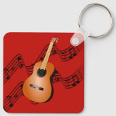 Guitaar op heldere rode achtergrond sleutelhanger (Achterkant)