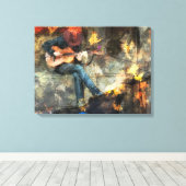 Guitaar Player in Cowboy Pet Canvas Afdruk (Insitu (Houten vloer))