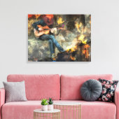 Guitaar Player in Cowboy Pet Canvas Afdruk (Insitu (Woonkamer))