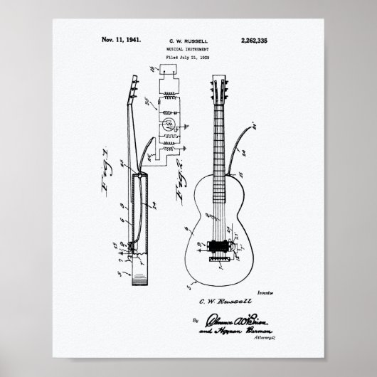 Guitar 1941 Whitepaper over patenten Poster (Voorkant)