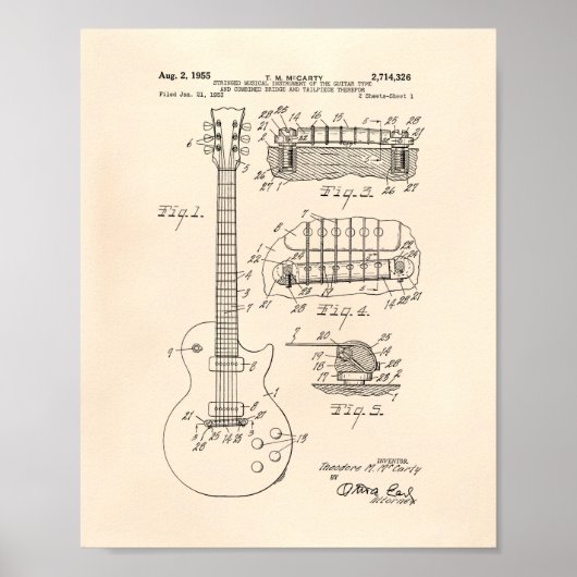 Guitar 1955 Patent Art - Old Peper Poster (Voorkant)