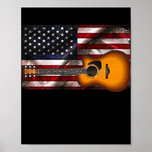 Guitar 4 juli geeft Amerikaanse vlag Verenigde Sta Poster (Voorkant)