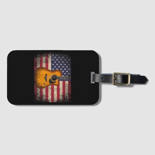 Guitar 4 juli Gift American Flag USA - Counter Bagagelabel (Voorkant (horizontaal))