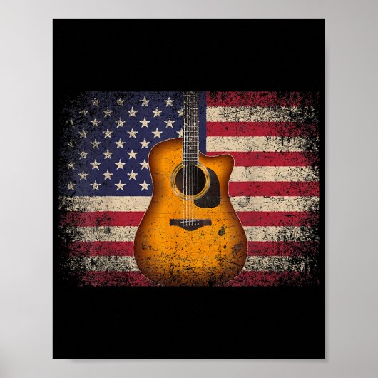 Guitar 4 juli Gift American Flag USA - Counter Poster (Voorkant)