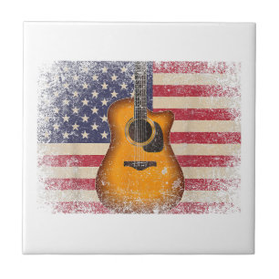 Guitar 4 juli Gift American Flag USA - Counter Tegeltje