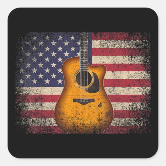 Guitar 4 juli Gift American Flag USA - Counter Vierkante Sticker (Voorkant)