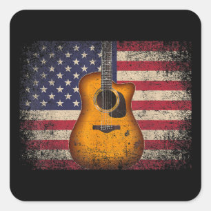 Guitar 4 juli Gift American Flag USA - Counter Vierkante Sticker