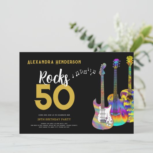 Guitar 50 rotsen 50e verjaardag kaart (Staand voorkant)